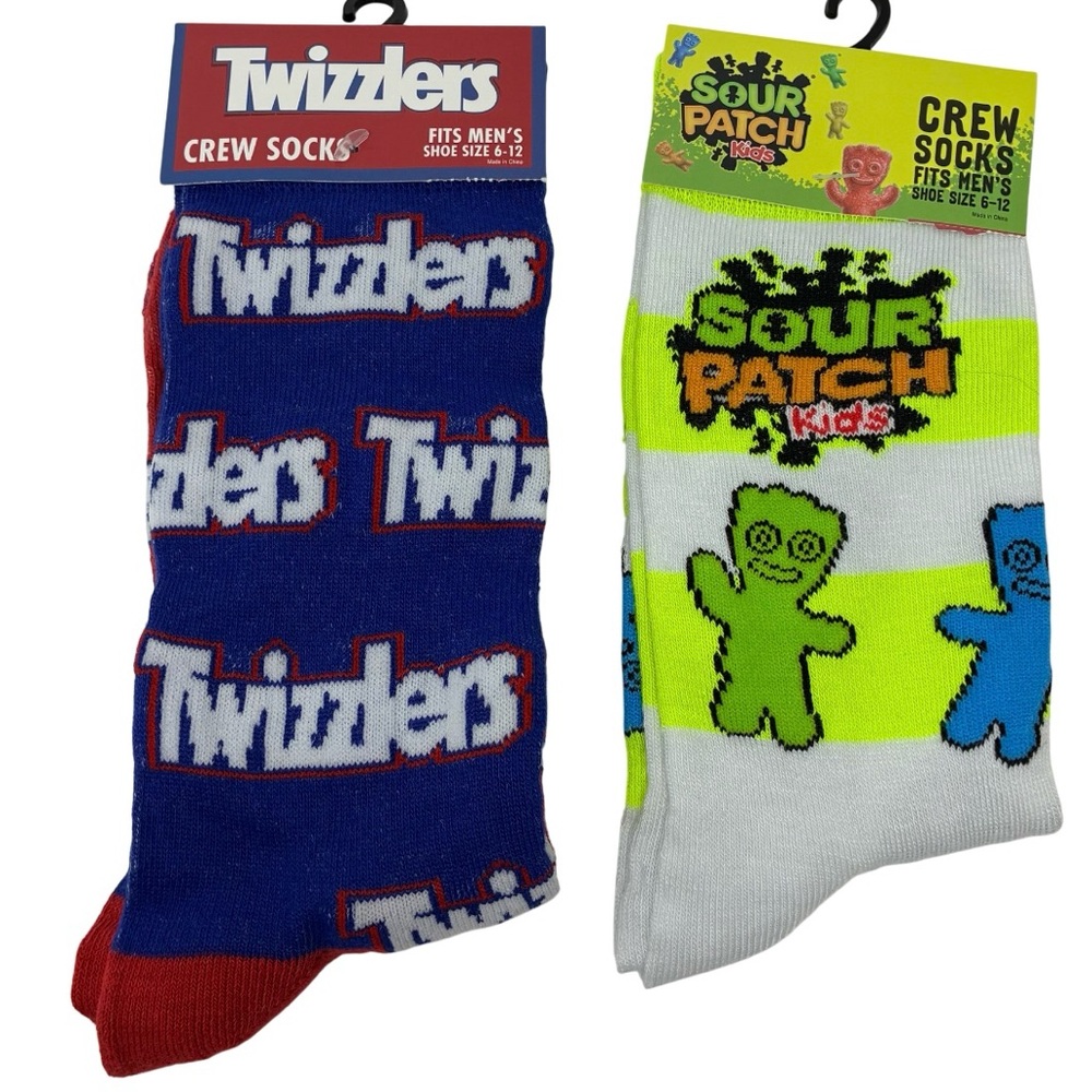 Sour Patch Kids & Twizzlers Crew Socks Men’s 6-12 Candy Theme Novelty Socks NWT